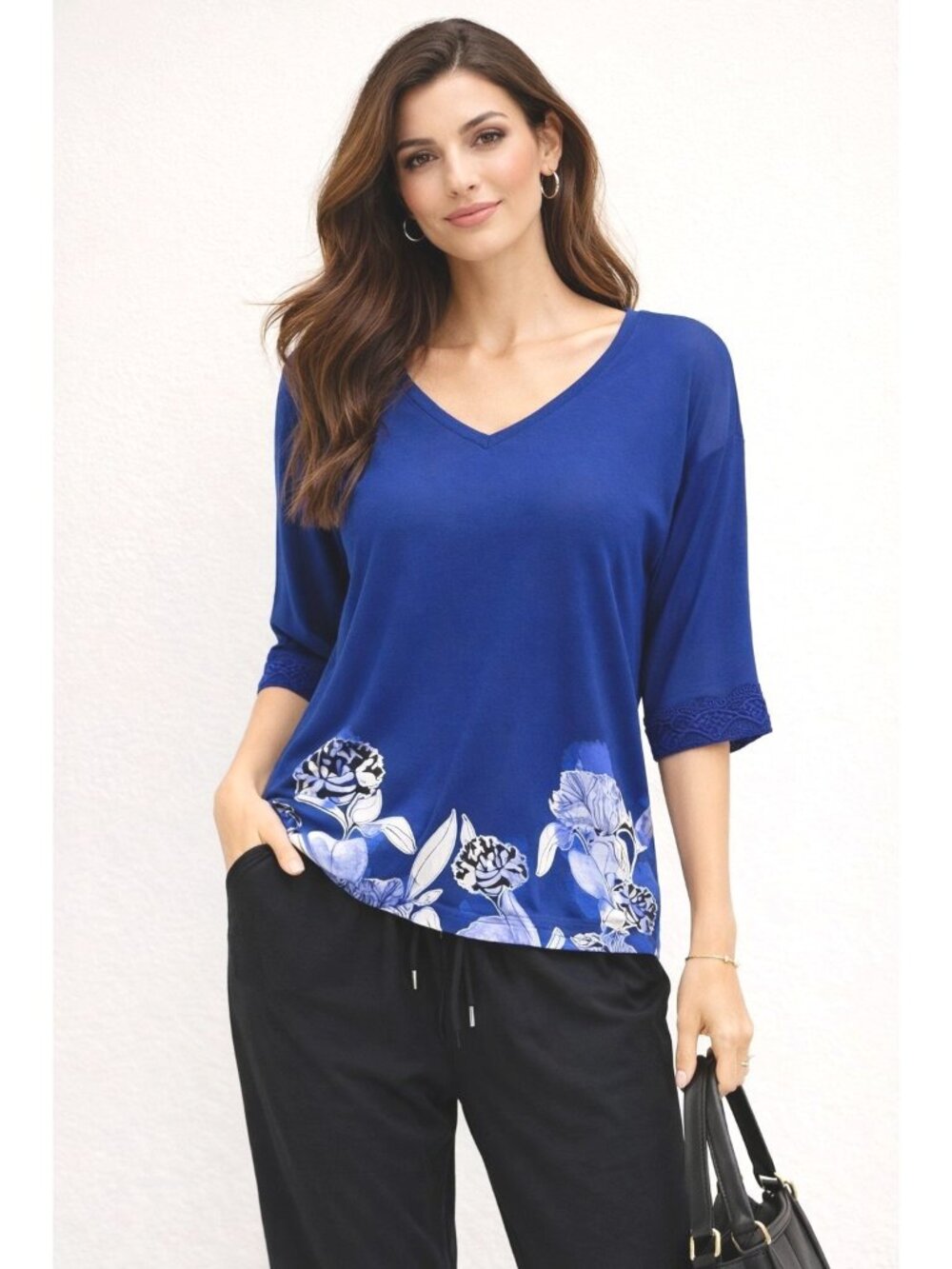 Apt 9 Intimates Large Blue Floral Tunic Top Lounge Glam Relaxed Boho Drape